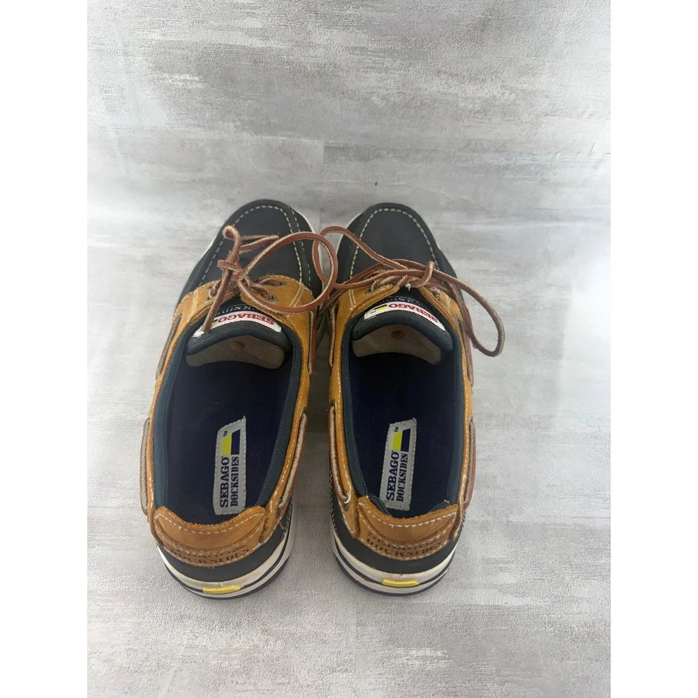 Sebago Docksides Men Sz 9.5M Navy Tan Leather Platform Boat Shoes 254-25